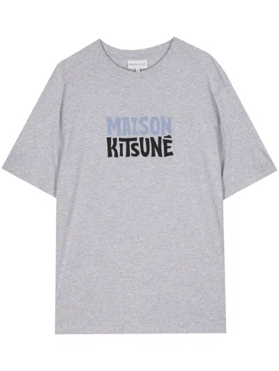 Maison Kitsuné Jersey Crew Neck T-shirt In H120 Light Grey Melange
