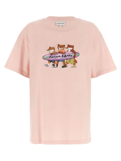 Maison Kitsuné Surfing Foxes T-shirt In Pink