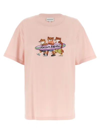 Maison Kitsuné Surfing Foxes-print Cotton T-shirt In Neutrals