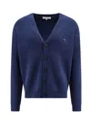 Maison Kitsuné Cotton Blend Cardigan With Iconic Frontal Patch In Blue