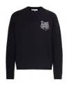 Maison Kitsuné Crew Neck Sweater With Large Fox Embroidery Black In Black