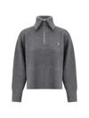 Maison Kitsuné Gray Bold Fox Head Patch Half Zip Ribbed Sweater In Medium Grey Melange