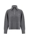 Maison Kitsuné Gray Bold Fox Head Patch Half Zip Ribbed Sweater In Medium Grey Melange