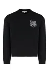 Maison Kitsuné Crew Neck Sweater With Large Fox Embroidery Black In Black