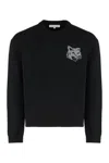 Maison Kitsuné Crew Neck Sweater With Large Fox Embroidery Black In Black