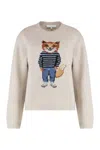 Maison Kitsuné Dressed Fox Intarsia Wool Jumper Knitwear White In Neutral