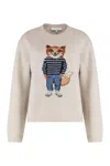 Maison Kitsuné Dressed Fox Intarsia Wool Jumper Knitwear White In White