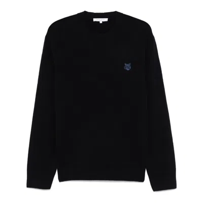 Maison Kitsuné Fox Head Patch Crew Neck Wool Jumper In Blue