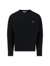 Maison Kitsuné Ribbed Knit Sweater With Cropped Fit And Embroidered Emblem In Black
