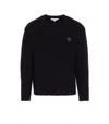 Maison Kitsuné Ribbed Knit Sweater With Cropped Fit And Embroidered Emblem In Black