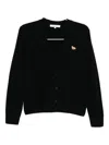 Maison Kitsuné V-neck Long Sleeve Wool Cardigan In Black