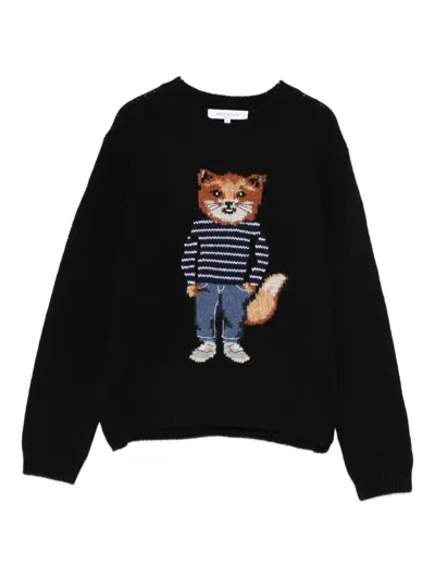 Maison Kitsuné Fox-motif Wool Sweater In Black