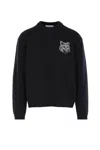Maison Kitsuné Crew Neck Sweater With Large Fox Embroidery Black In Black