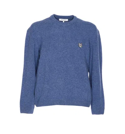 Maison Kitsuné Fox Head Crewneck Long Sleeve Sweater In Blue