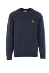 Maison Kitsuné Striped Cotton Sweatshirt Button-down Collar In Blue
