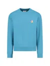 Maison Kitsuné Cotton Sweatshirt With Iconic Embroidered Logo On The Front In Blue