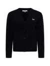 Maison Kitsuné Oversized Blue Cardigan 100% Wool With Fox Patch In Blue