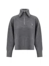 Maison Kitsuné Gray Bold Fox Head Patch Half Zip Ribbed Sweater In Grey