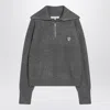 Maison Kitsuné Gray Bold Fox Head Patch Half Zip Ribbed Sweater In Grey