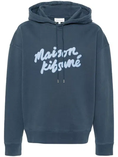 Maison Kitsuné Maison Kitsune Hooded Sweatshirt With Embroidered Logo In Blue