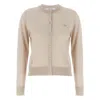 Maison Kitsuné Beige Cropped Cardigan With Round Neck And Logo Embroidery On The Front In Wool Woman In Multicolor