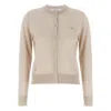 Maison Kitsuné Beige Cropped Cardigan With Round Neck And Logo Embroidery On The Front In Wool Woman In Multicolor