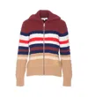 Maison Kitsuné Cable Knit Striped High Neck Cardigan In Multicolour