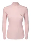 Maison Kitsuné Baby Fox Patch Fine Ribbed Turtleneck-xs Nd Maison Kitsune Female In Pink