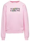 Maison Kitsuné Pink Crewneck Sweatshirt With Front Logo Print In Cotton Woman In Pink