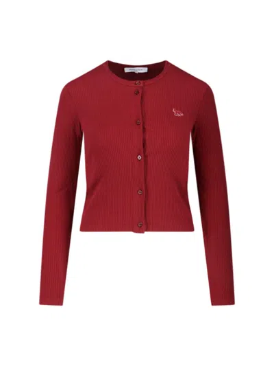 Maison Kitsuné Long Sleeve Ribbed Crew Neck Knitwear In Red