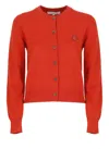 Maison Kitsuné Red Bold Fox Head Patch Cardigan In Red