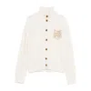 Maison Kitsuné Fox Head Intarsia Merino High Neck Cardigan Knitwear Beige In White
