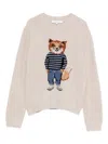 Maison Kitsuné Dressed Fox Intarsia Wool Jumper Knitwear White In White