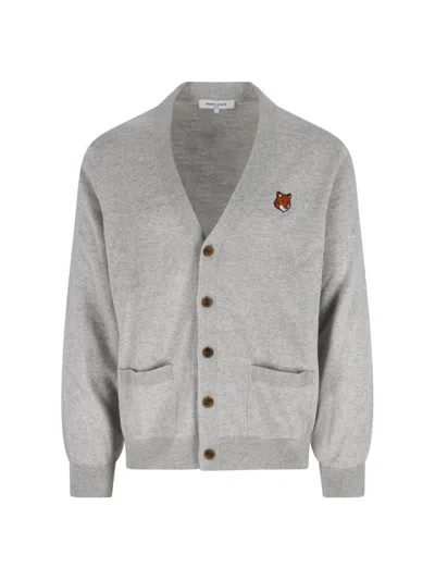 Maison Kitsuné Fox Head Cardigan In Gray