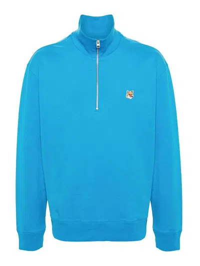 Maison Kitsuné Fox Head Cotton Sweatshirt In Blue