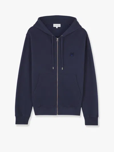 Maison Kitsuné Cotton Sweatshirt With Embroidered Foxy Logo Patch On The Front In Blue