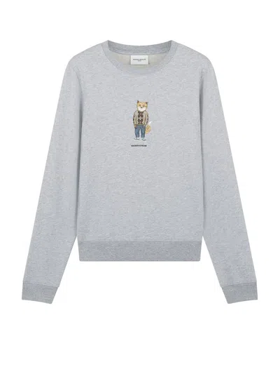 Maison Kitsuné Cotton Sweatshirt With Dressed Fox Print In Grey