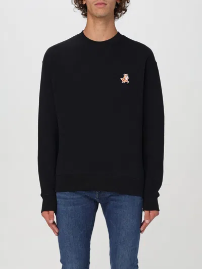 Maison Kitsuné Crew-neck Sweatshirt With Logo Patch In Schwarz