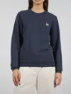 Maison Kitsuné Blue Crewneck Sweater With Fox Head Logo Patch On The Front In Cotton Woman In Blue