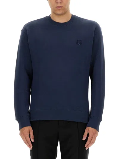 Maison Kitsuné Sweatshirt With Fox Patch In Blue