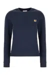 Maison Kitsuné Blue Crewneck Sweater With Fox Head Logo Patch On The Front In Cotton Woman