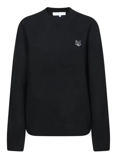 Maison Kitsuné Fox Head Wool Ribbed Jumper In Black