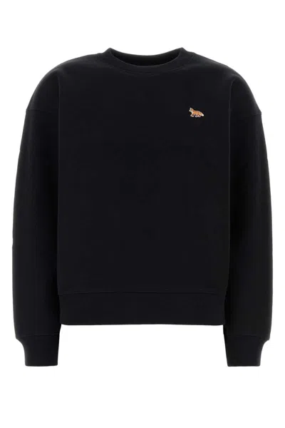 Maison Kitsuné Cotton Sweatshirt With Crew Neck And Ribbed Hem In Black