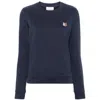 Maison Kitsuné Blue Crewneck Sweater With Fox Head Logo Patch On The Front In Cotton Woman In Blue