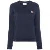 Maison Kitsuné Blue Crewneck Sweater With Fox Head Logo Patch On The Front In Cotton Woman In Blue