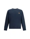 Maison Kitsuné Striped Cotton Sweatshirt Button-down Collar In Blue