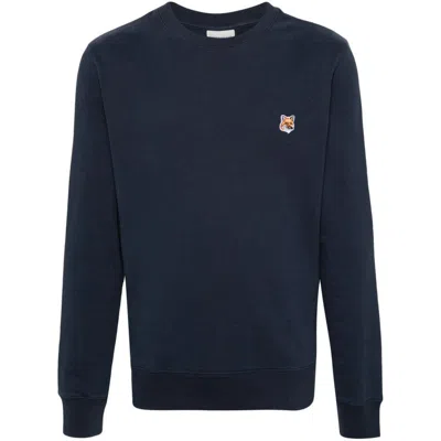 Maison Kitsuné Fox Head Cotton Sweatshirt In Blue