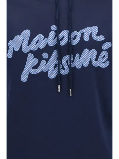 Maison Kitsuné Navy Handwriting Hoodie In Blue
