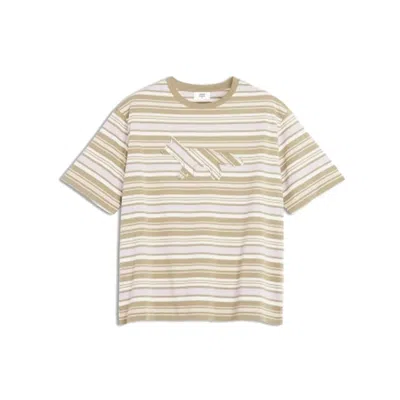Maison Kitsuné Crafted Profile Fox Striped Oversize Tee-shirt In Brown