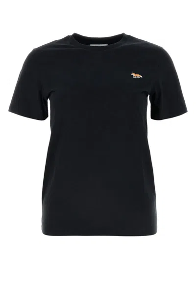 Maison Kitsuné Black Crewneck T-shirt With Baby Fox Logo Patch On The Front In Cotton Woman
